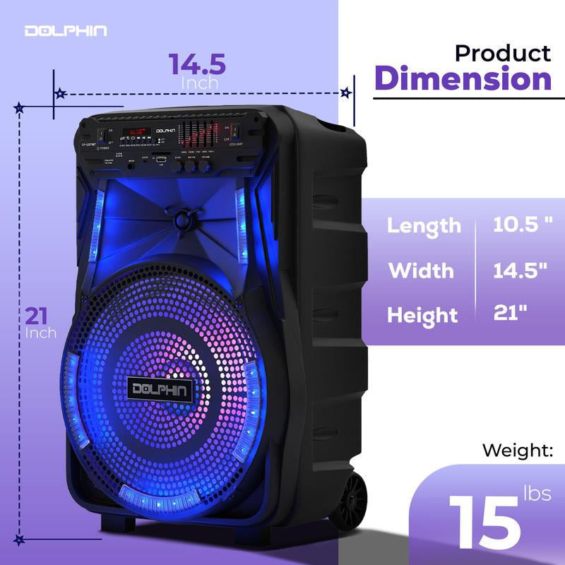 Bluetooth Party Speaker with Lights, Mic, Wheels – Rechargeable, Wireless Audio System for Events, Djs, Karaoke & Outdoors