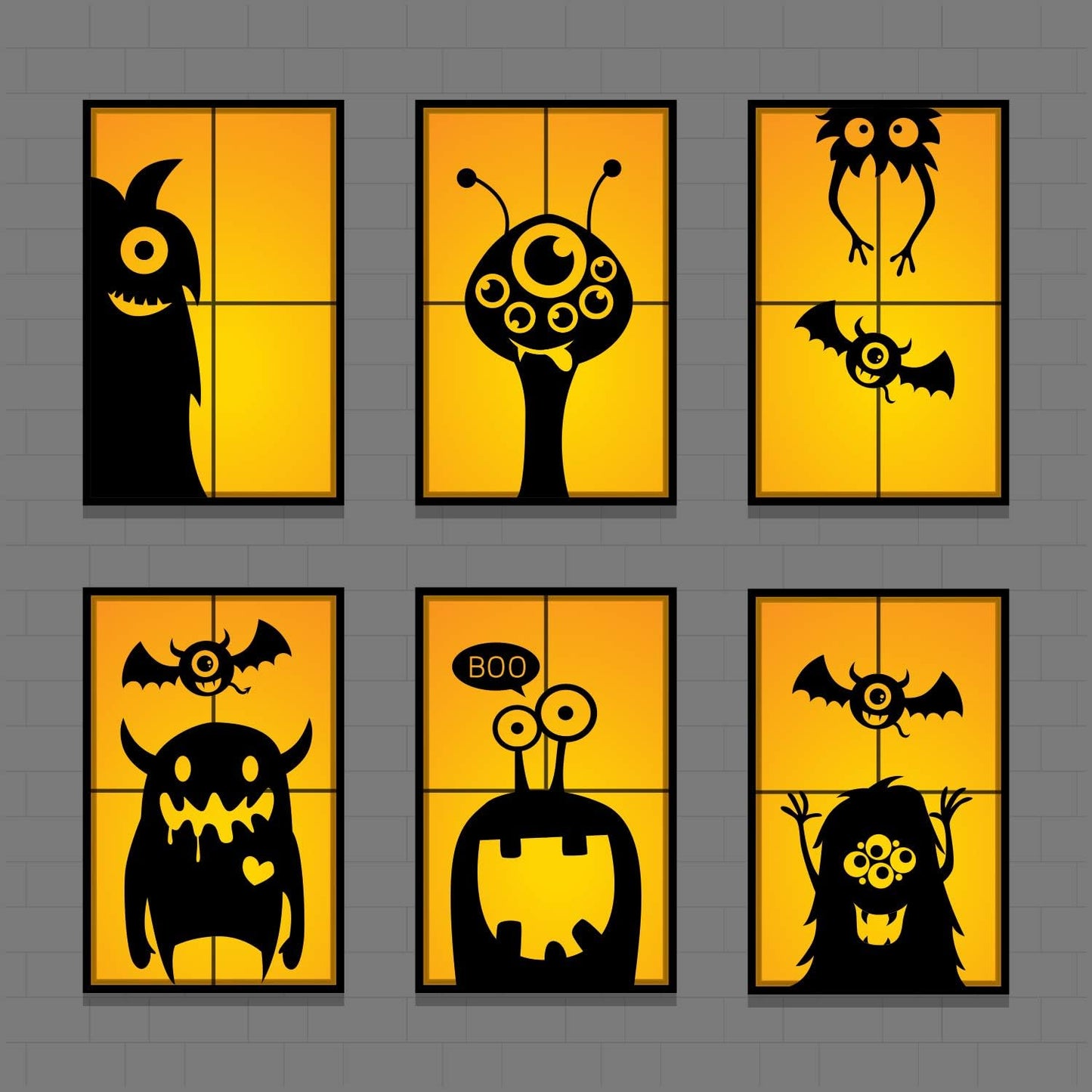 CCINEE 10-Piece Giant Halloween Window Clings - Cute Wiggly Monster Decal Stickers for Festive Decorations