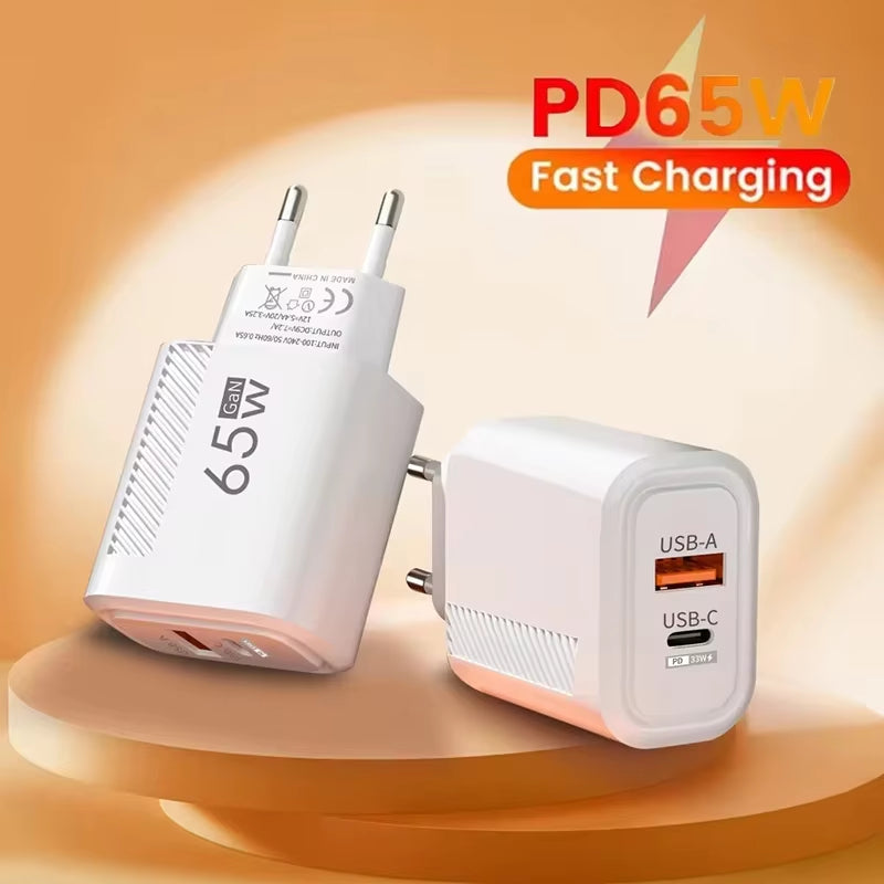Total 65W Gan USB C Charger Type C PD Fast Charging Quick Charge USB Mobile Phone Wall Adapter for Iphone 16 Xiaomi 14 15 Redmi