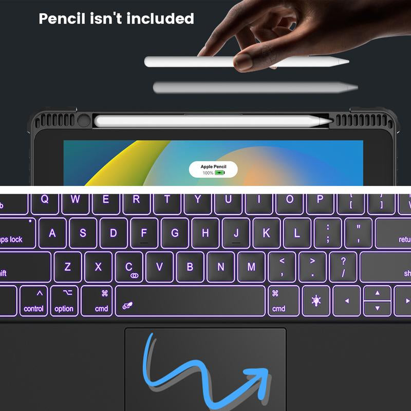 Ipad Keyboard Case with RGB Backlit Gradient Lighting Full-Size Magnetic Bluetooth Detachable Adjustable Stand for Ipad Tablets - Device