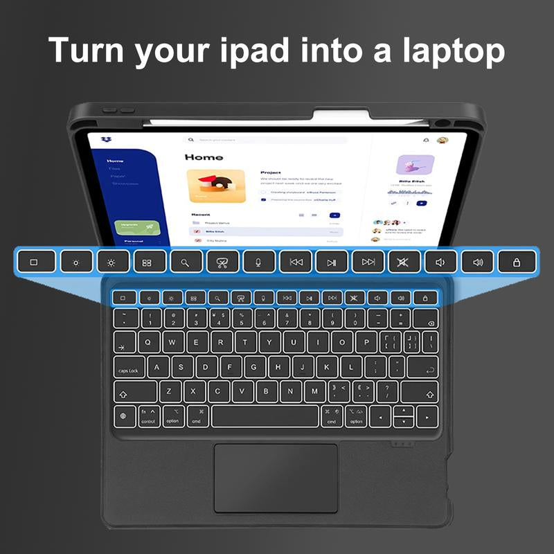 Ipad Keyboard Case with RGB Backlit Gradient Lighting Full-Size Magnetic Bluetooth Detachable Adjustable Stand for Ipad Tablets - Device
