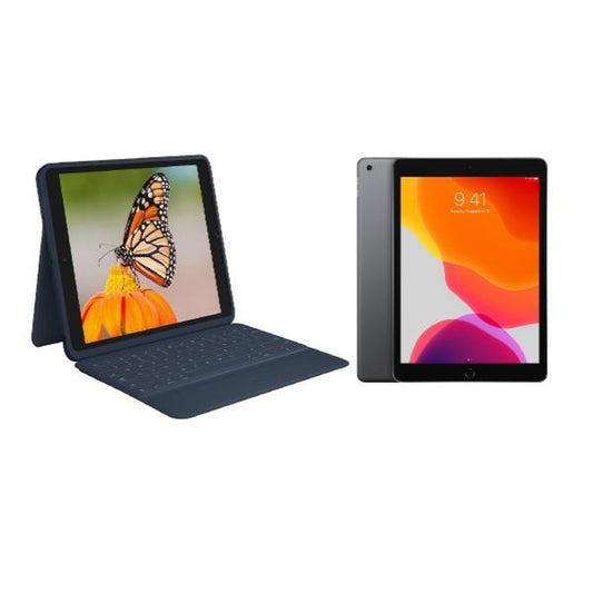Refurbished Apple Ipad 7 2019 (Wi-Fi) 32GB Space Gray - Premium + Logitech Rugged Combo 3 Ipad Keyboard Classic Blue with 1 Year Warranty by BITB