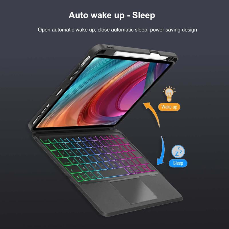 Ipad Keyboard Case with RGB Backlit Gradient Lighting Full-Size Magnetic Bluetooth Detachable Adjustable Stand for Ipad Tablets - Device