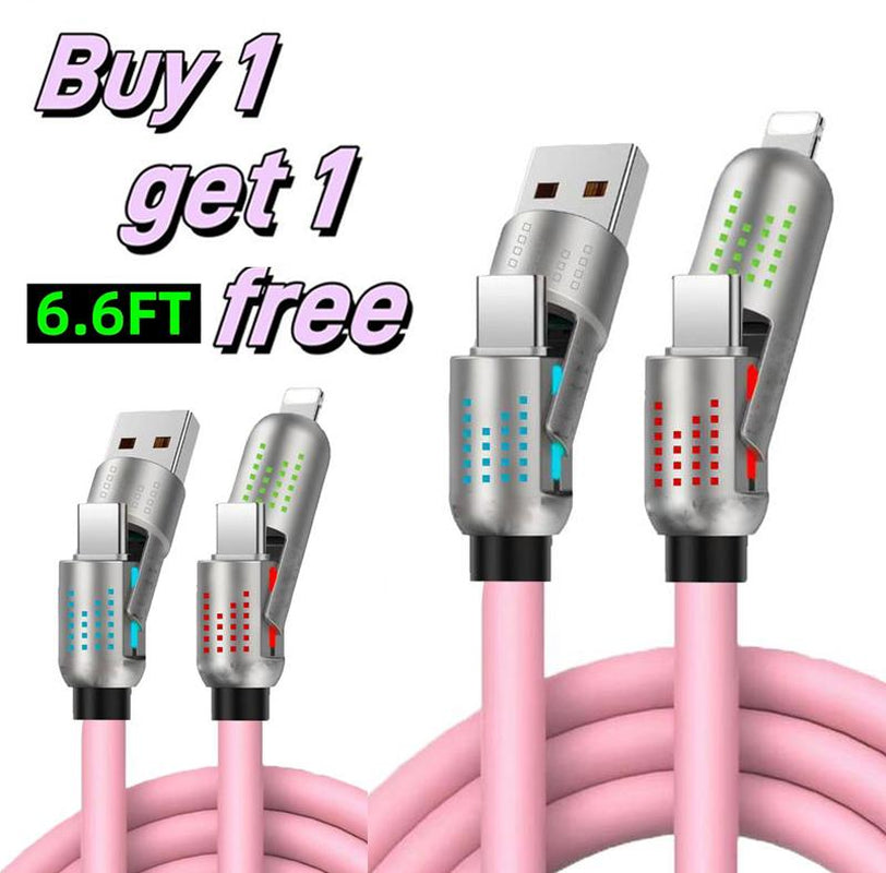 Exovan [Buy 1 Get 1 Free]-6.6Ft 4-In-1 USB-C Cable, PD Fast Charging, Data Sync, USB-A, Type-C, Lightning, Aluminum, Compatible