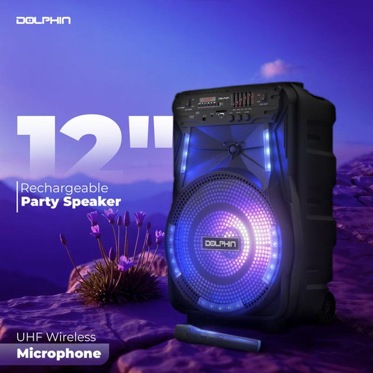 Bluetooth Party Speaker with Lights, Mic, Wheels – Rechargeable, Wireless Audio System for Events, Djs, Karaoke & Outdoors
