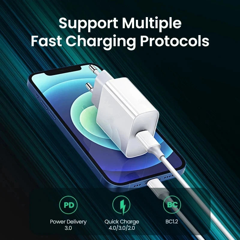 US EU Adapter 20W PD Fast Charger for Iphone 13 12 11 14 15 16 Pro Max plus Fast Charging USB C Charger Type C Cable Accessories
