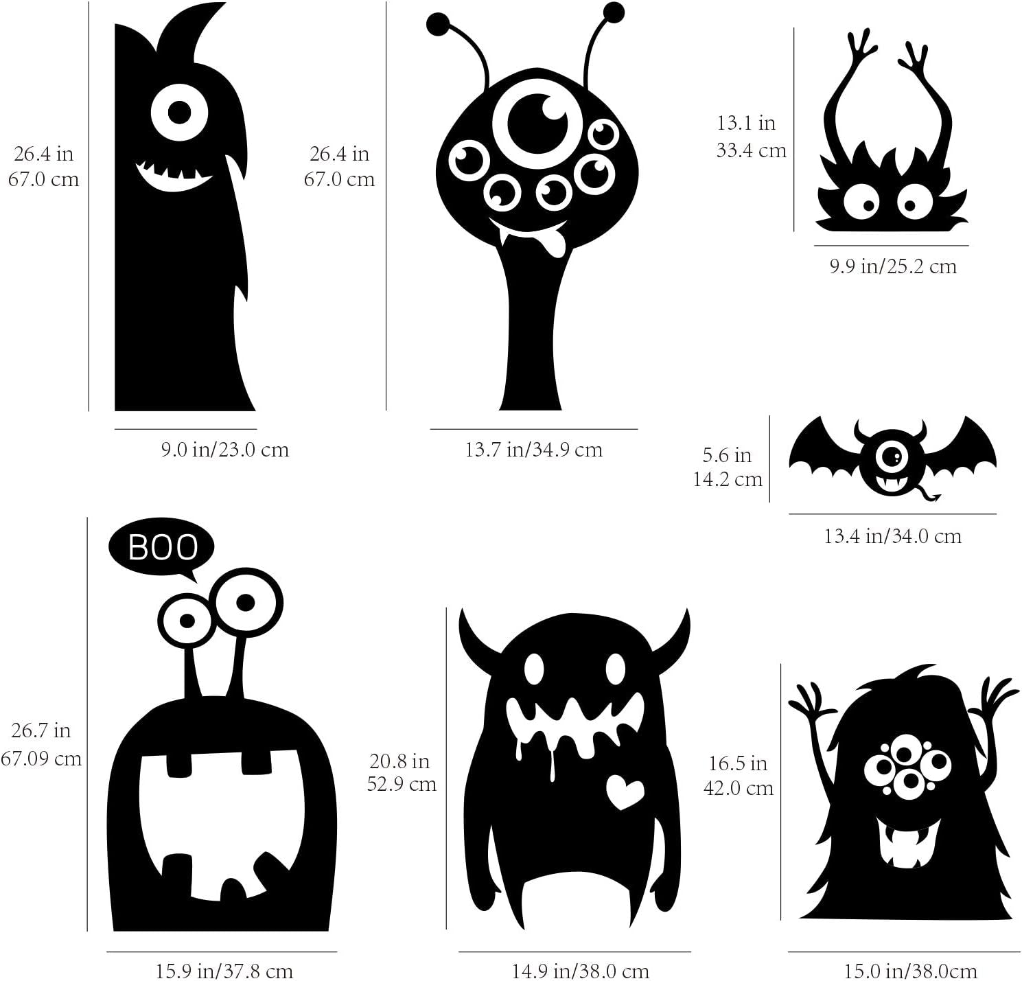 CCINEE 10-Piece Giant Halloween Window Clings - Cute Wiggly Monster Decal Stickers for Festive Decorations