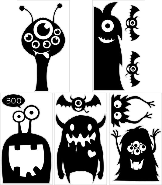 CCINEE 10-Piece Giant Halloween Window Clings - Cute Wiggly Monster Decal Stickers for Festive Decorations