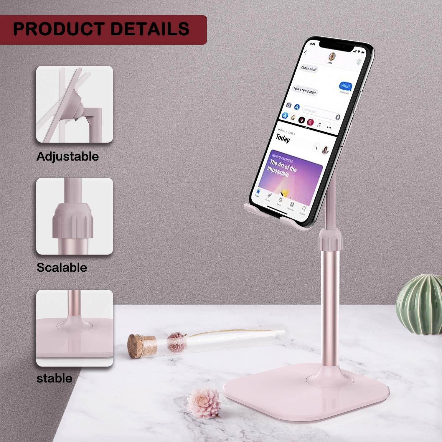 Doboli Premium Cell Phone Stand for Desk - Universal Holder Compatible with iPhone and All Mobile Phones/Tablets - Ideal Gift for Adults, Women, Men, Moms, and Wives - Pink