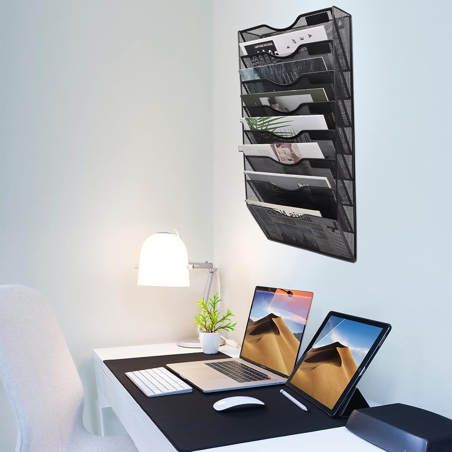 EASEPRES 8-Pocket Wall-Mounted Mesh File Organizer with Nametag Label for Office, Home, and School - Black