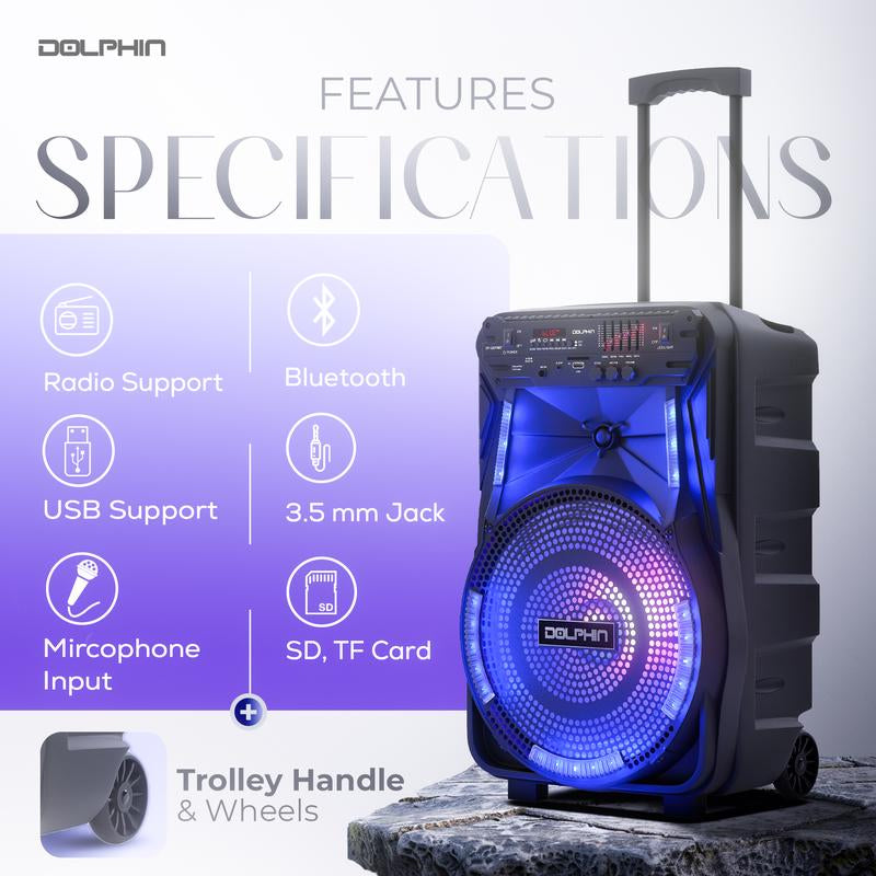 Bluetooth Party Speaker with Lights, Mic, Wheels – Rechargeable, Wireless Audio System for Events, Djs, Karaoke & Outdoors
