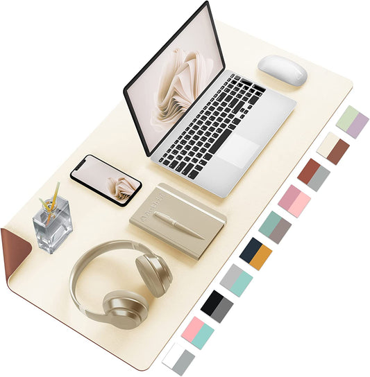 Aothia Double-Sided PU Leather Desk Pad - Large Non-Slip Mouse Pad and Desk Mat for Office and Home - Waterproof, Easy to Clean, Durable Dual-Sided Surface (23.6" x 13.7", Beige)