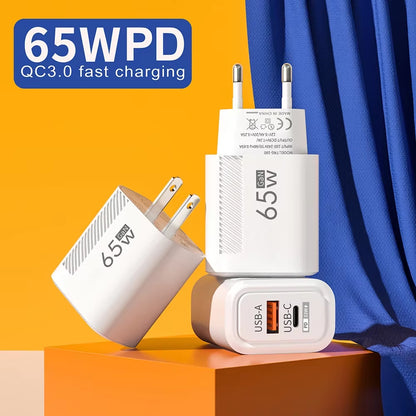 Total 65W Gan USB C Charger Type C PD Fast Charging Quick Charge USB Mobile Phone Wall Adapter for Iphone 16 Xiaomi 14 15 Redmi