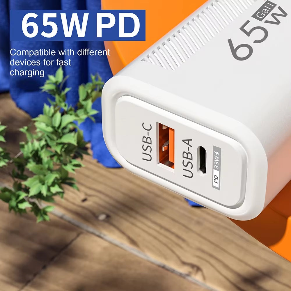 Total 65W Gan USB C Charger Type C PD Fast Charging Quick Charge USB Mobile Phone Wall Adapter for Iphone 16 Xiaomi 14 15 Redmi