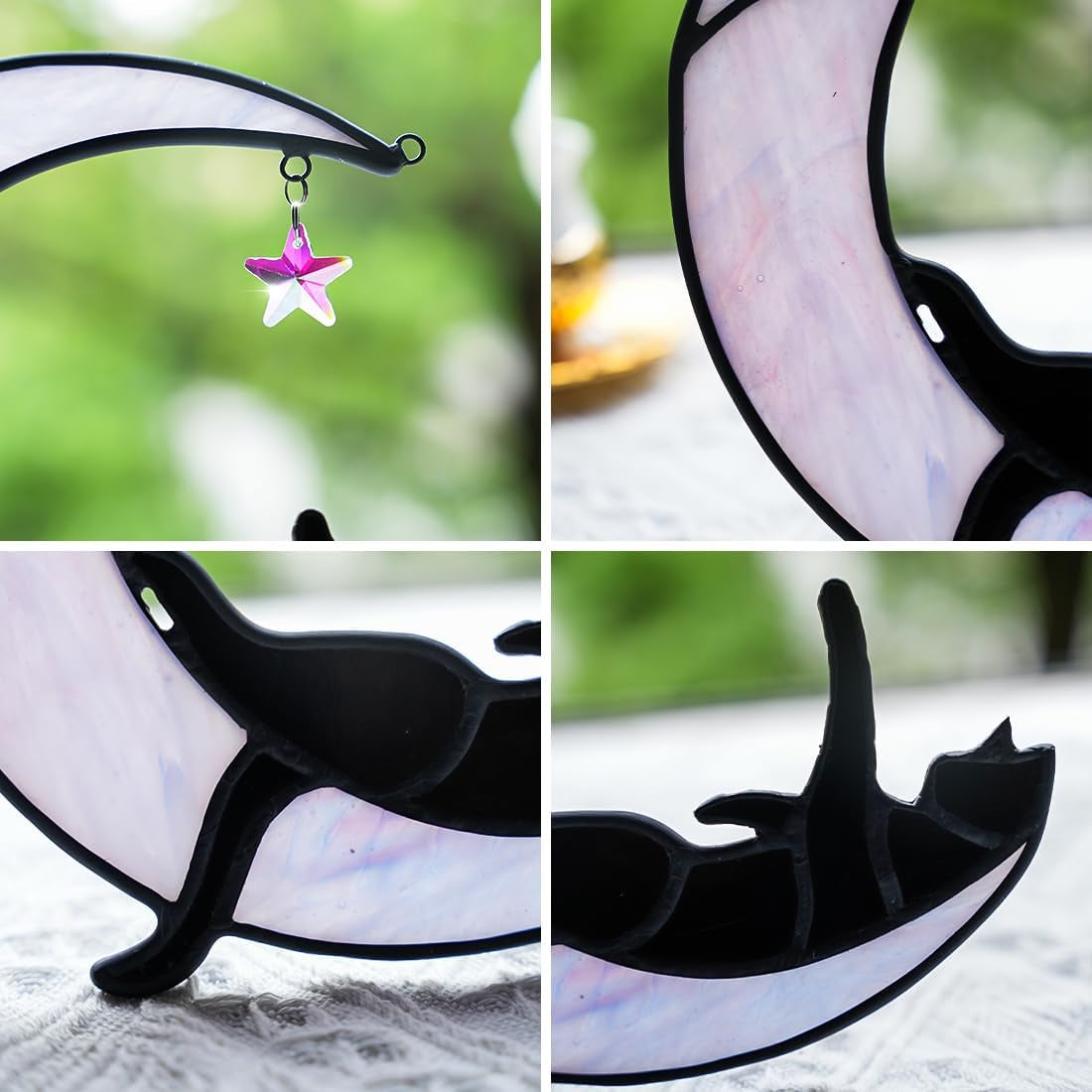 BOXCASA Black Cat Moon Suncatchers for Windows - Elegant Stained Glass Decor and Unique Gifts for Cat Lovers and Witch Enthusiasts