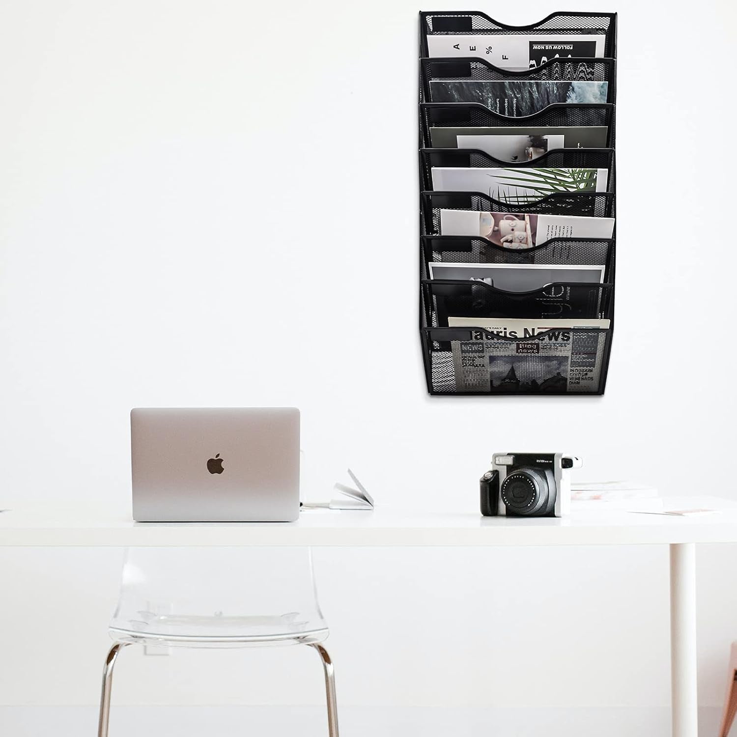 EASEPRES 8-Pocket Wall-Mounted Mesh File Organizer with Nametag Label for Office, Home, and School - Black