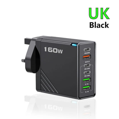 160W Multi Ports USB Charger Type C Fast Charging EU/US Plug Wall Charger for Iphone Samsung Xiaomi Huawei Phone Charger Adapter