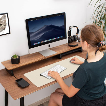 Aothia Double-Sided PU Leather Desk Pad - Large Non-Slip Mouse Pad and Desk Mat for Office and Home - Waterproof, Easy to Clean, Durable Dual-Sided Surface (23.6" x 13.7", Beige)
