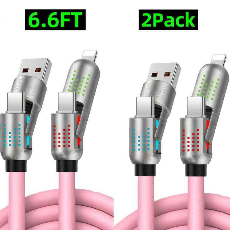 Exovan [Buy 1 Get 1 Free]-6.6Ft 4-In-1 USB-C Cable, PD Fast Charging, Data Sync, USB-A, Type-C, Lightning, Aluminum, Compatible