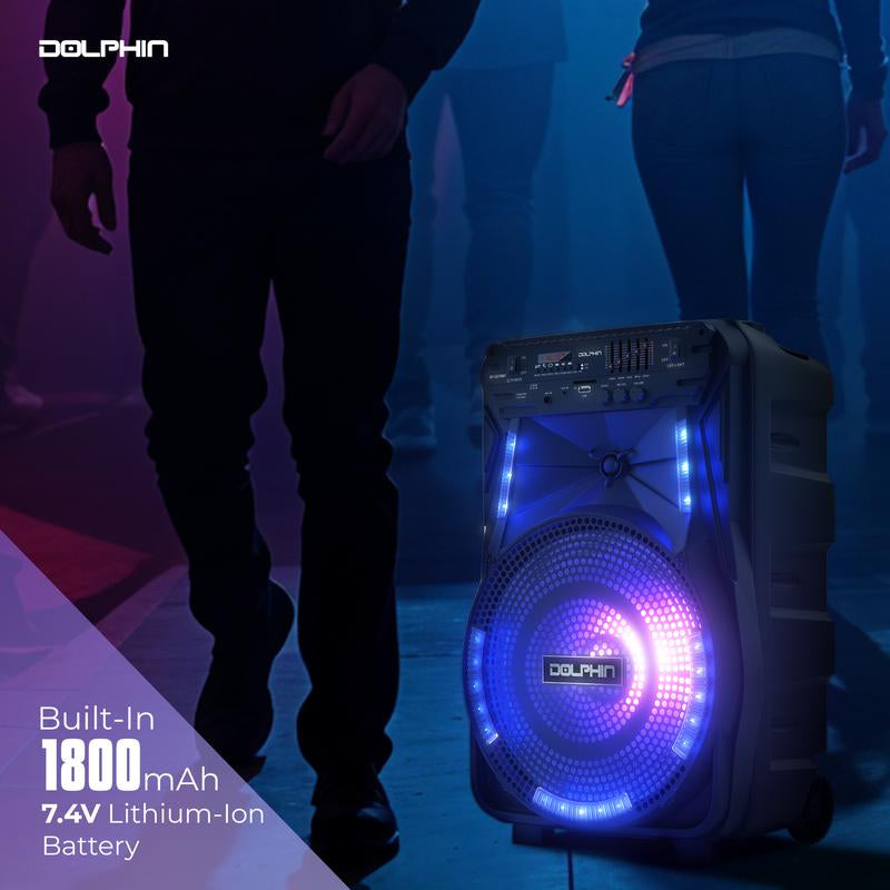Bluetooth Party Speaker with Lights, Mic, Wheels – Rechargeable, Wireless Audio System for Events, Djs, Karaoke & Outdoors