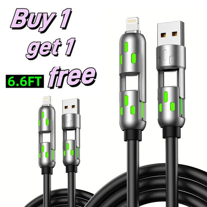 Exovan [Buy 1 Get 1 Free]-6.6Ft 4-In-1 USB-C Cable, PD Fast Charging, Data Sync, USB-A, Type-C, Lightning, Aluminum, Compatible