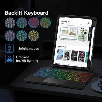 Ipad Keyboard Case with RGB Backlit Gradient Lighting Full-Size Magnetic Bluetooth Detachable Adjustable Stand for Ipad Tablets - Device