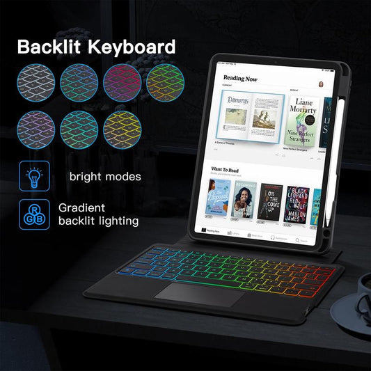 Ipad Keyboard Case with RGB Backlit Gradient Lighting Full-Size Magnetic Bluetooth Detachable Adjustable Stand for Ipad Tablets - Device