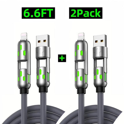 Exovan [Buy 1 Get 1 Free]-6.6Ft 4-In-1 USB-C Cable, PD Fast Charging, Data Sync, USB-A, Type-C, Lightning, Aluminum, Compatible