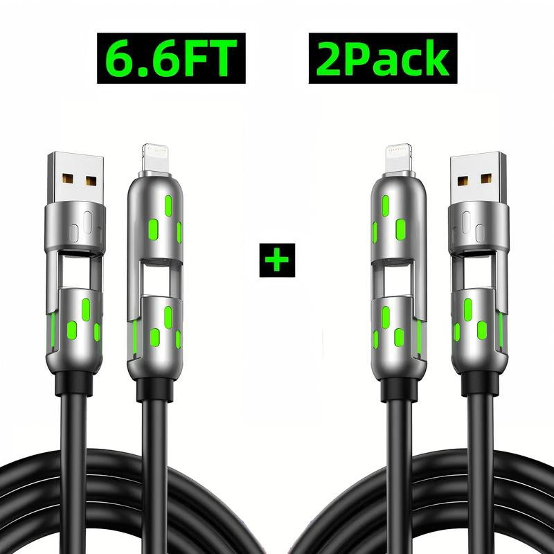 Exovan [Buy 1 Get 1 Free]-6.6Ft 4-In-1 USB-C Cable, PD Fast Charging, Data Sync, USB-A, Type-C, Lightning, Aluminum, Compatible