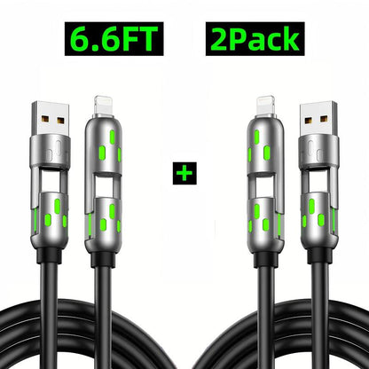 Exovan [Buy 1 Get 1 Free]-6.6Ft 4-In-1 USB-C Cable, PD Fast Charging, Data Sync, USB-A, Type-C, Lightning, Aluminum, Compatible