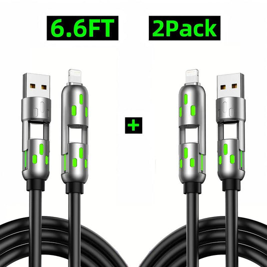 Exovan [Buy 1 Get 1 Free]-6.6Ft 4-In-1 USB-C Cable, PD Fast Charging, Data Sync, USB-A, Type-C, Lightning, Aluminum, Compatible