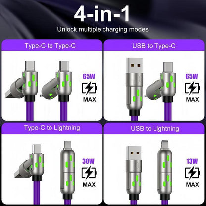 Exovan [Buy 1 Get 1 Free]-6.6Ft 4-In-1 USB-C Cable, PD Fast Charging, Data Sync, USB-A, Type-C, Lightning, Aluminum, Compatible