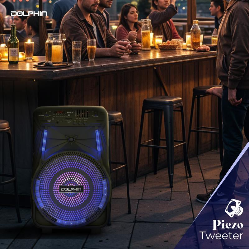 Bluetooth Party Speaker with Lights, Mic, Wheels – Rechargeable, Wireless Audio System for Events, Djs, Karaoke & Outdoors