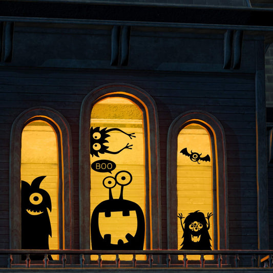 CCINEE 10-Piece Giant Halloween Window Clings - Cute Wiggly Monster Decal Stickers for Festive Decorations
