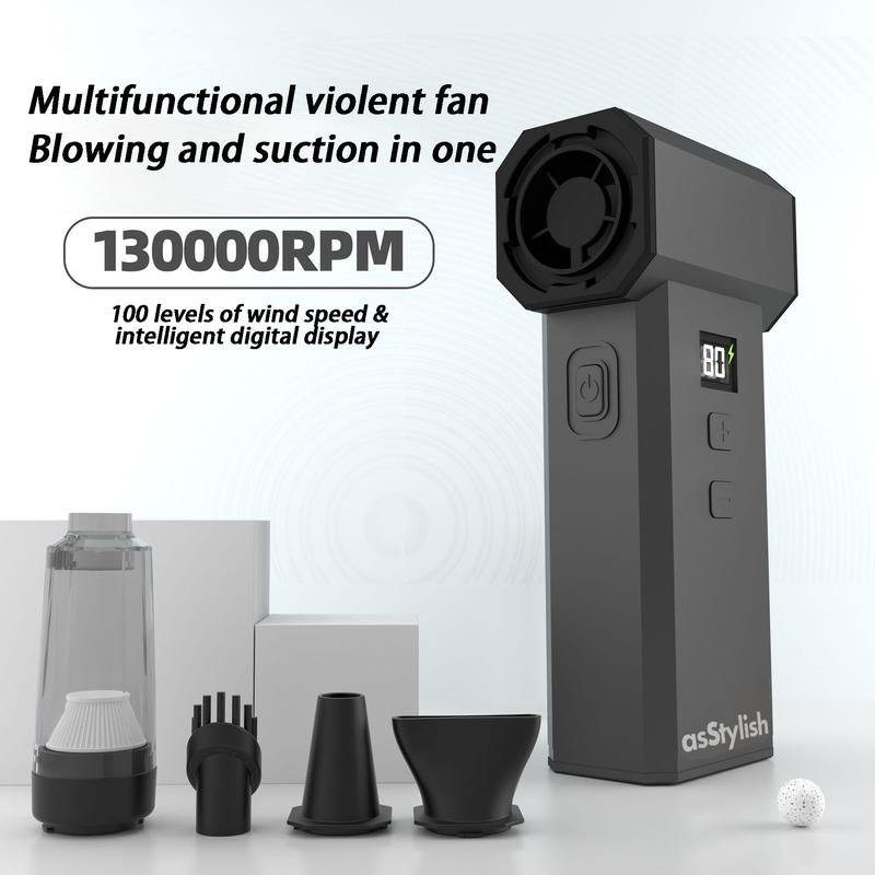 Asstylish Vortex: 130,000 RPM 2‑In‑1 Turbo Fan & Mini Vacuum