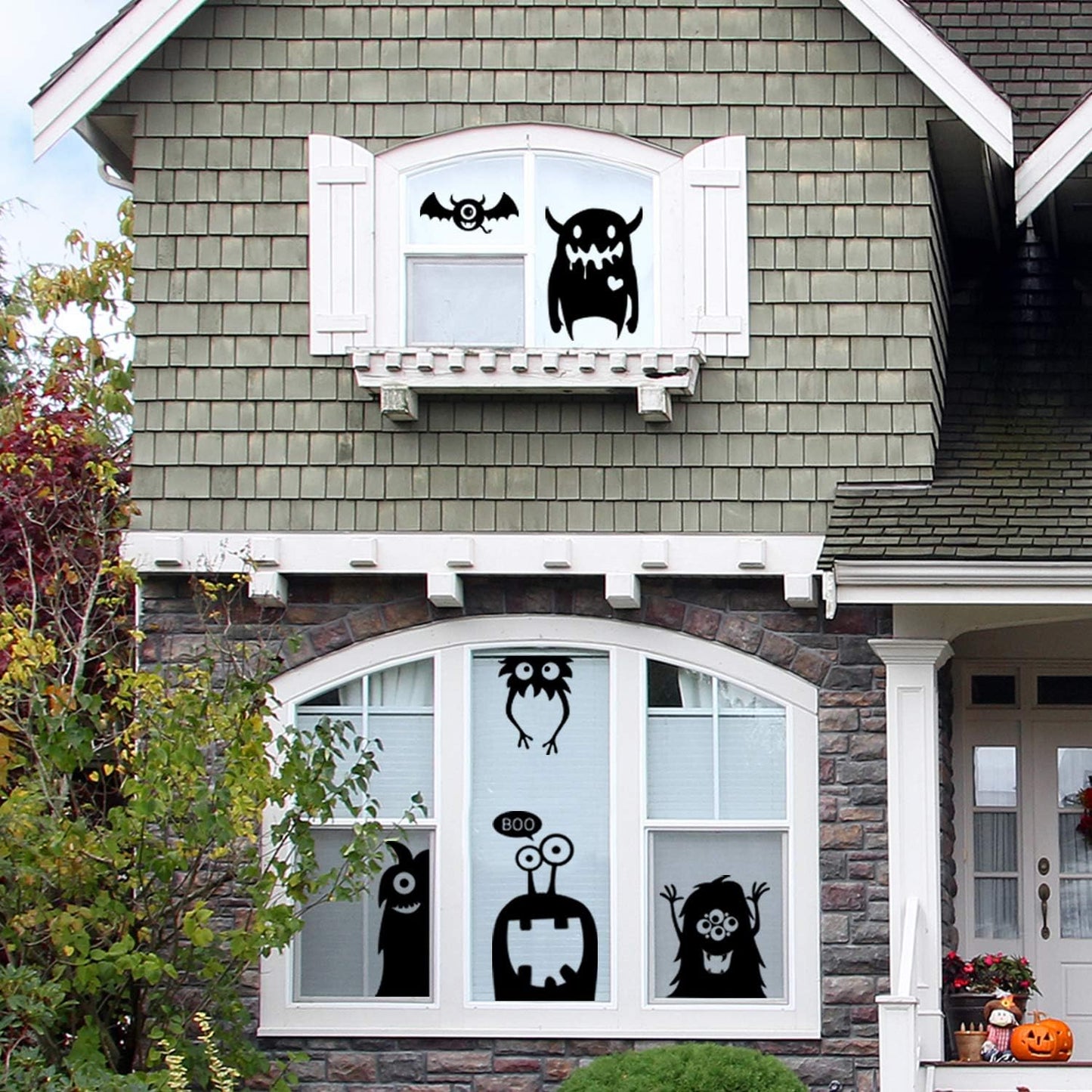 CCINEE 10-Piece Giant Halloween Window Clings - Cute Wiggly Monster Decal Stickers for Festive Decorations