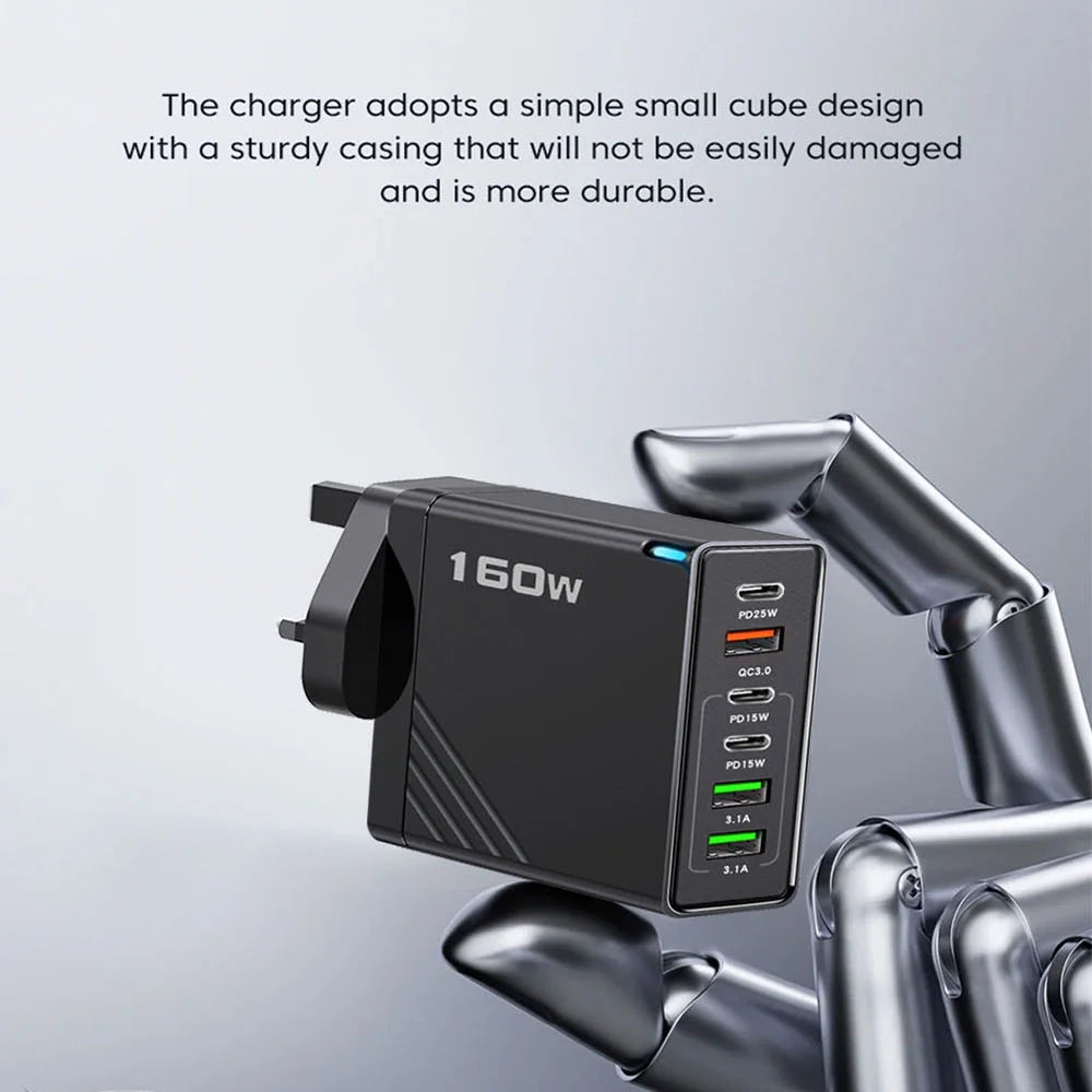 160W Multi Ports USB Charger Type C Fast Charging EU/US Plug Wall Charger for Iphone Samsung Xiaomi Huawei Phone Charger Adapter