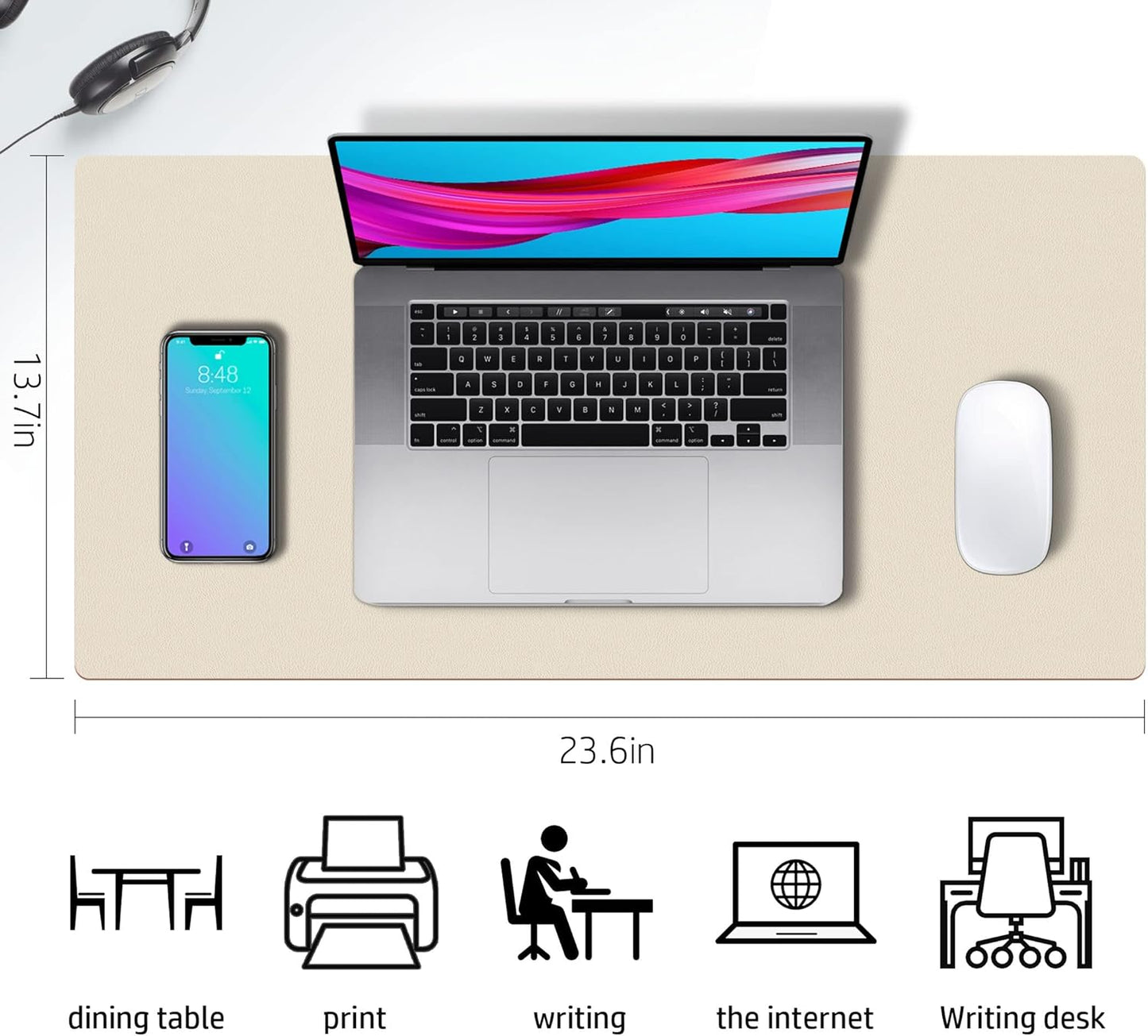Aothia Double-Sided PU Leather Desk Pad - Large Non-Slip Mouse Pad and Desk Mat for Office and Home - Waterproof, Easy to Clean, Durable Dual-Sided Surface (23.6" x 13.7", Beige)