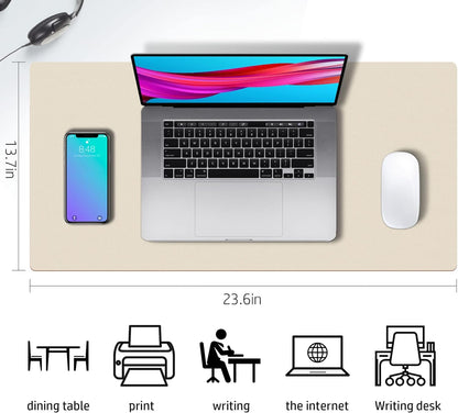 Aothia Double-Sided PU Leather Desk Pad - Large Non-Slip Mouse Pad and Desk Mat for Office and Home - Waterproof, Easy to Clean, Durable Dual-Sided Surface (23.6" x 13.7", Beige)