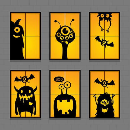 CCINEE 10-Piece Giant Halloween Window Clings - Cute Wiggly Monster Decal Stickers for Festive Decorations
