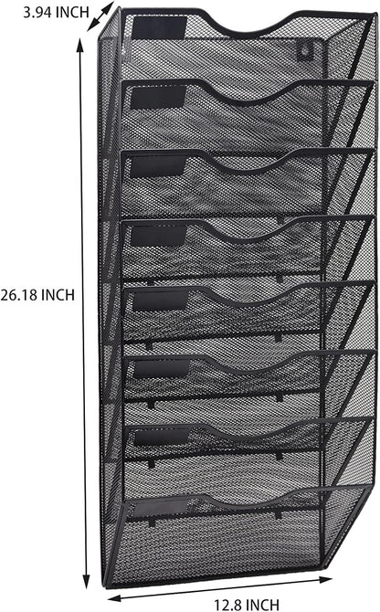 EASEPRES 8-Pocket Wall-Mounted Mesh File Organizer with Nametag Label for Office, Home, and School - Black