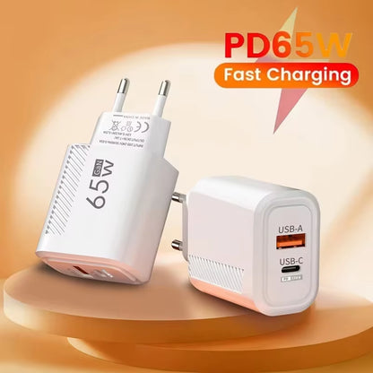 Total 65W Gan USB C Charger Type C PD Fast Charging Quick Charge USB Mobile Phone Wall Adapter for Iphone 16 Xiaomi 14 15 Redmi
