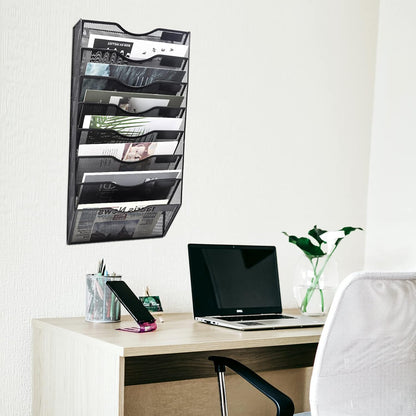 EASEPRES 8-Pocket Wall-Mounted Mesh File Organizer with Nametag Label for Office, Home, and School - Black