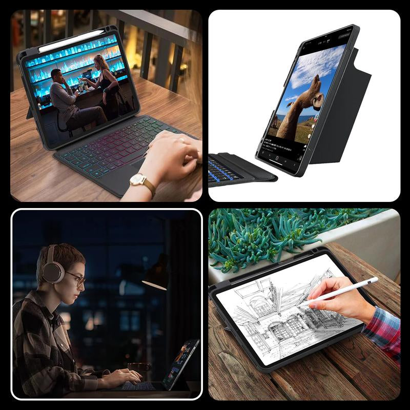 Ipad Keyboard Case with RGB Backlit Gradient Lighting Full-Size Magnetic Bluetooth Detachable Adjustable Stand for Ipad Tablets - Device