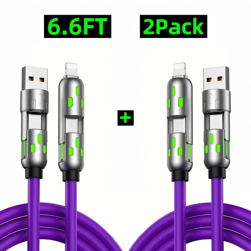 Exovan [Buy 1 Get 1 Free]-6.6Ft 4-In-1 USB-C Cable, PD Fast Charging, Data Sync, USB-A, Type-C, Lightning, Aluminum, Compatible