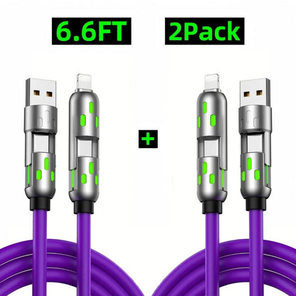 Exovan [Buy 1 Get 1 Free]-6.6Ft 4-In-1 USB-C Cable, PD Fast Charging, Data Sync, USB-A, Type-C, Lightning, Aluminum, Compatible